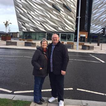 Rhiannes parents outside of the Titanic museum
