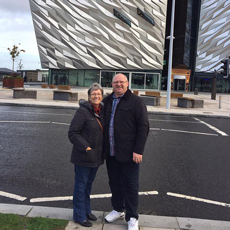 Rhiannes parents outside of the Titanic museum