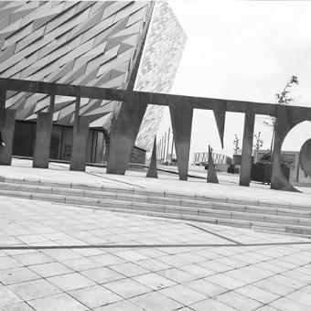 black and white photo ofg Titanic museum