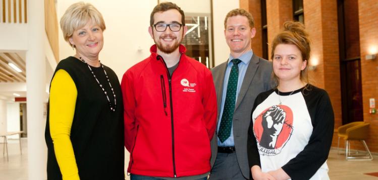 Launch of Asylum Seeker Scholarship - Sean Fearon, Una Reid, Jamie Armstrong, STAR representative