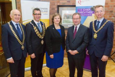 L-R: Dermot Byrne & Ronan Boyle, Eng. Ireland; Prof Dame Ann Dowling, Royal Academy of Engineering; Prof Patrick Johnston, Queen's; Alderman Brian Kingston, Lord Mayor of Belfast