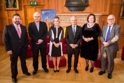 L-R: William Crawley, BBC; Kevin Morgan, Cardiff University; Linda Fox-Rogers, QUB; Meric Gertler, University of Toronto; Joanne Stuart, Catalyst NI; Bjorn Asheim, Lund University, Sweden