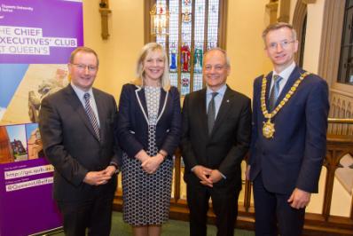 L-R: Prof. Patrick Johnston, President & VC, QUB; Ms Suzanne Wylie, CE, Belfast City Council; Professor Meric Gertler, President, University of Toronto; Alderman Brian Kingston, Lord Mayor of Belfast