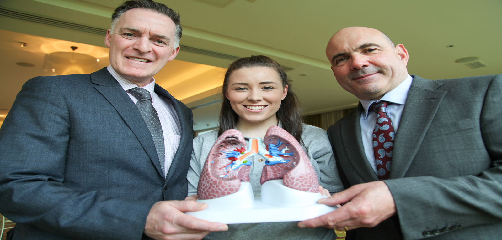 Dr Lorcan McGarvey of Queen University Belfast, PhD Student Nicola Roe Queens University Belfast and Dr Keith Thornbury of  the Smooth Muscle Research Centre at Dundalk Institute of Technology at the  BREATH Project launch in the Ballymascanlon Hotel, Dundalk, Co. Louth