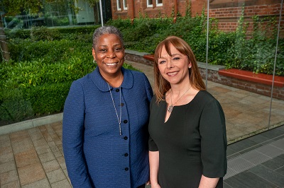 Ursula Burns, Guest speaker for the 2018 Declan Kelly Leadership Lecture with Professor Nola Hewitt-Dundas, Head of Queen's University Management School