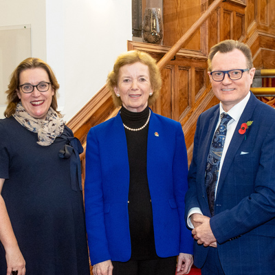 The former President of Ireland and UN Commissioner for Human Rights, Mary Robinson, delivered the Inaugural Senator George J. Mitchell Annual Peace Lecture at Queen's.