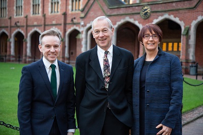 Ryan Feeney, Head of Public Engagement, Queen's University Belfast; Martin Taylor, Bank of England; and Wendy Galbraith, Registrar, Queen's University Belfast