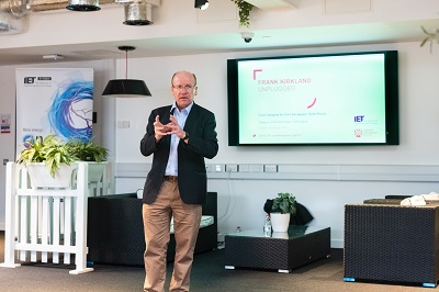 Frank Kirkland addressing Queen's University and Ulster University students in an 'Unplugged' session as part of the 18th Annual Sir Bernard Crossland Lecture