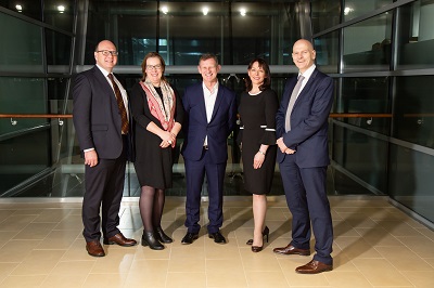 Professor Nigel Scollan; Professor Adrienne Scullion; Steve Rowe; Professor Nola Hewitt-Dundas; and Professor Chris Elliott