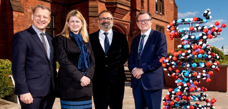 Mr Jeremy Fitch, Executive Director at Invest NI; Dr Janice Bailie, Assistant Director, Health and Social Care Research and Development; Professor Manuel Salto-Tellez, School of Medicine, Dentistry and Biomedical Sciences, Queen's University Belfast; and Professor Ian Greer, President and Vice-Chancellor, Queen’s University Belfast at today's official launch event at Riddel Hall.