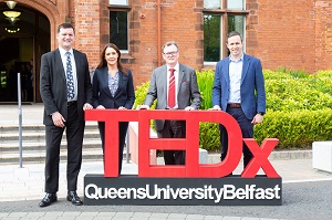 Mr Alistair Stewart, Mrs Isabel Jennings, Professor Ian Greer, President and Vice-Chancellor of Queen's University Belfast with Mr Craig McKeown, Partner, PwC at TEDxQueensUniversityBelfast