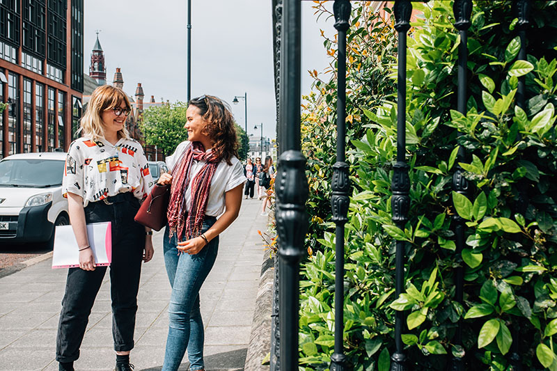 Students talking on University Street