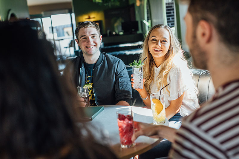 Students enjoying drinks