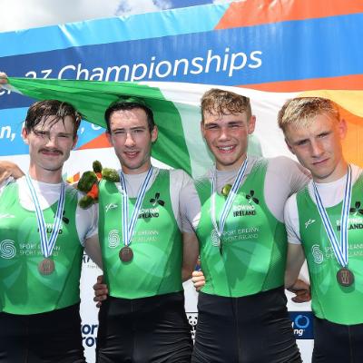 Civil Engineering student and part of the Queen's Elite Athlete Programme, Miles Taylor (left), recently won Bronze in 2019 World Rowing u23 Championships representing Ireland