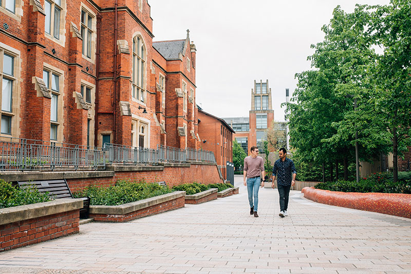 Students walking from the library