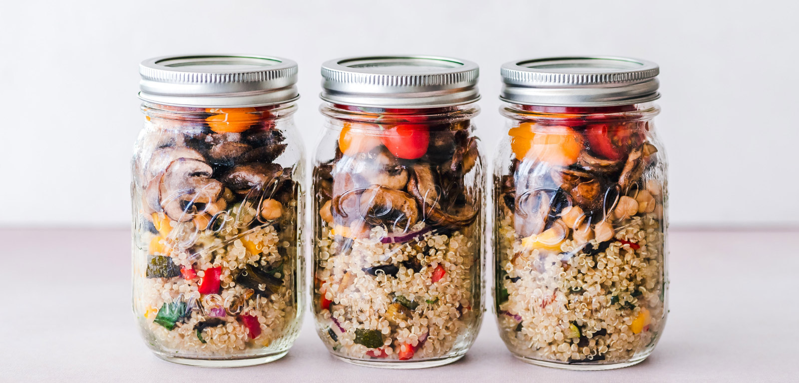 Three jars containing food for meals