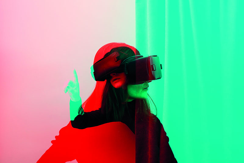 Abstract image of a student in a VR headset