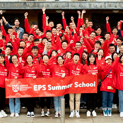 students with banner