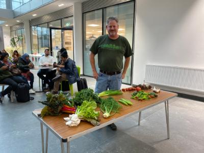 Brian Quinn with some of the delicious vegetables that he has grown in his very own Polytunnel