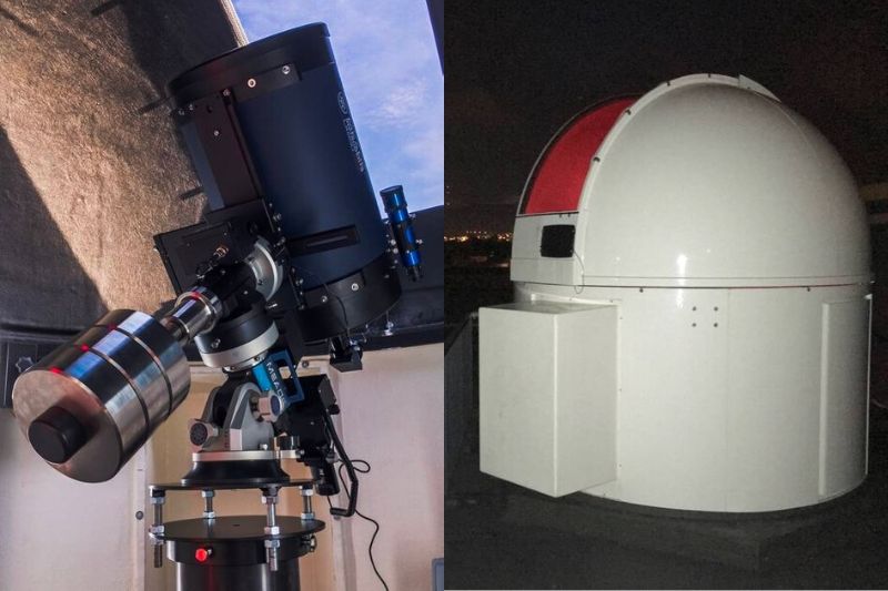 Astronomy facilities, telescope and dome at night