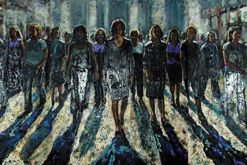 Painting of women coming out of the shadows