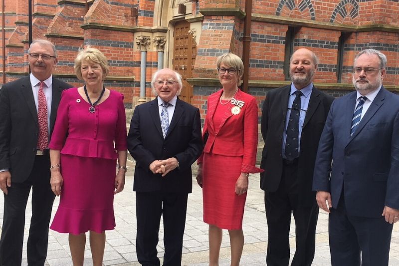 Michael D Higgins outside the Lanyon building