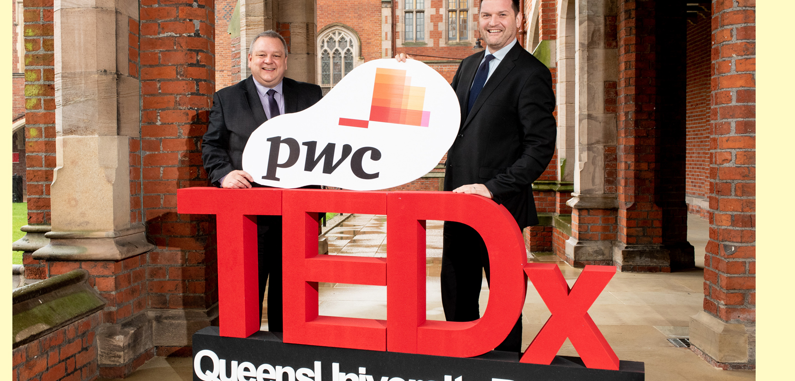 Caption: John Astley (left), Managing Director at PwC's Operate is pictured with Alistair Stewart, Head of Public Engagement, Queen's University Belfast, ahead of the Univeristy's digital TEDx event on 10 June. Entitled ‘Adapt and Change’, the event offers informed opinion pieces and reflections on the changes taking place all around us a result of the global COVID-19 pandemic. 
