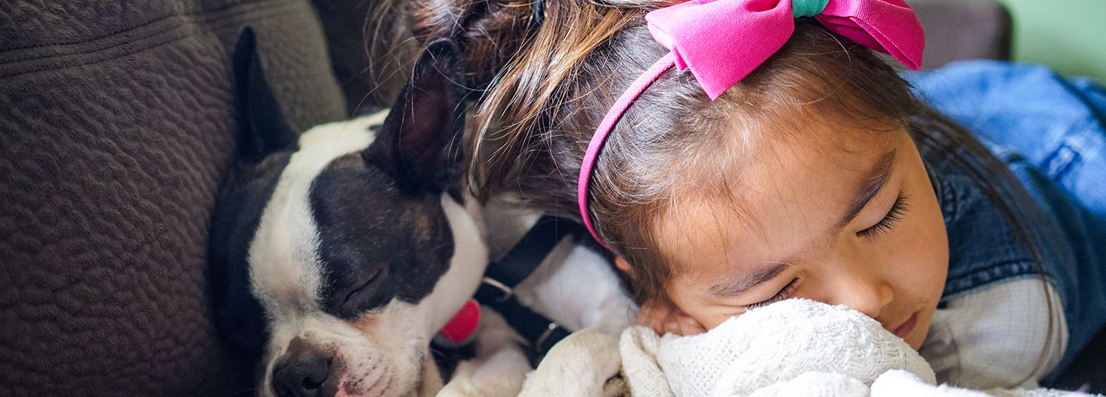 Kid sleeping on a dog