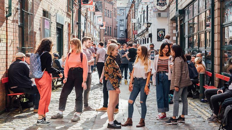 Photo of students in the Cathedral Quarter, Belfast