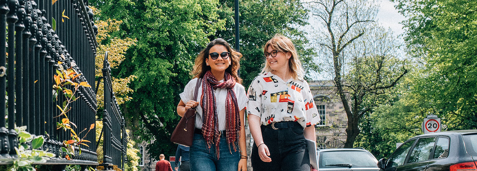 Rhea and Emma walking on University Street