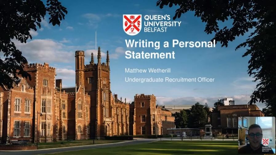 Screenshot of Writing a Personal statement webinar