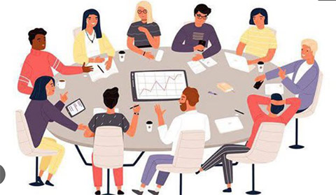 Cartoon of a group interview