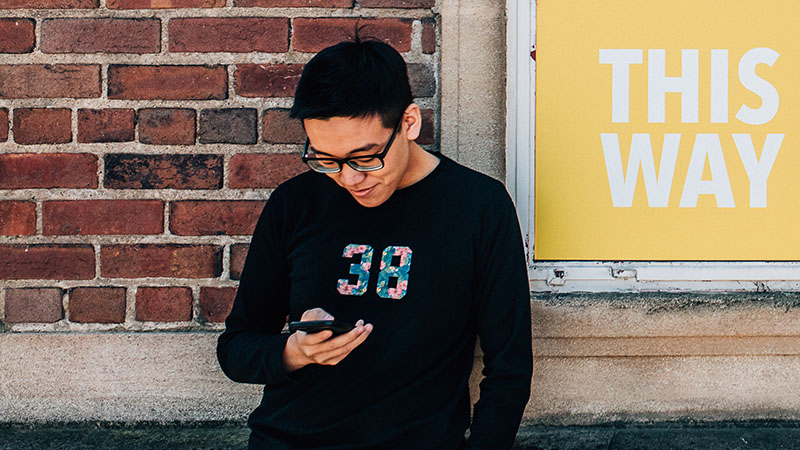 Student using a mobile phone