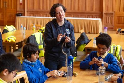 Mary Brady from Belfast City Council facilitating a workshop with P6 students from Holy Rosary Primary School, Belfast.