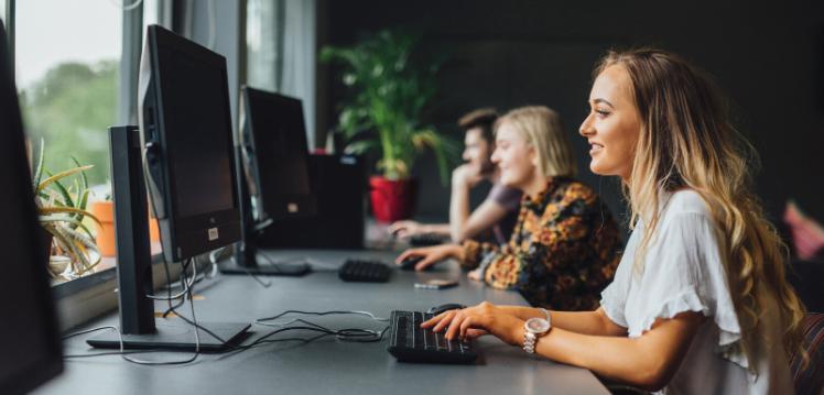 Students using computers in the Treehouse