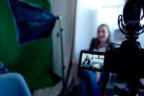 Female actor filming scene