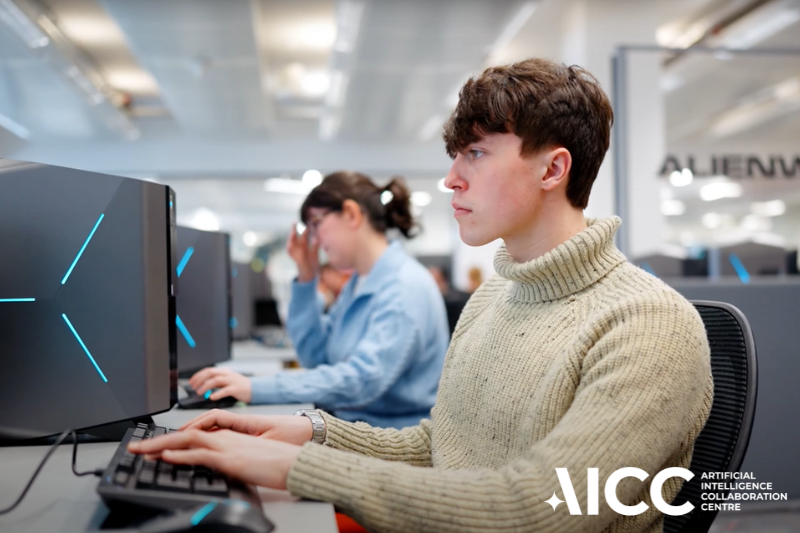 Male student using a computer