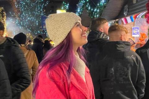 Student Brittany at the Belfast Christmas market