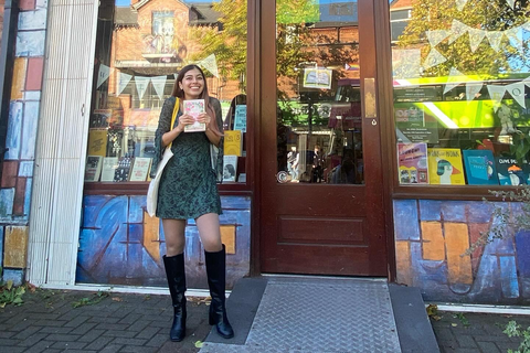 Brittany in front of No Alibis bookstore