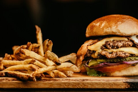 Plate of burger and chips