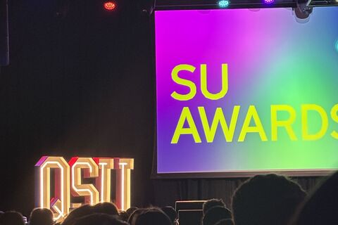SU Awards screen on stage