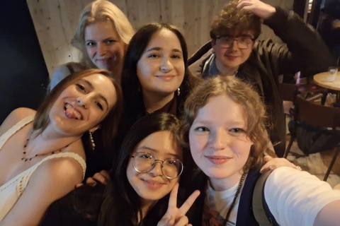 English student Elizabeth with group of friends in the SU