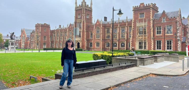 Student Ella in front of Lanyon