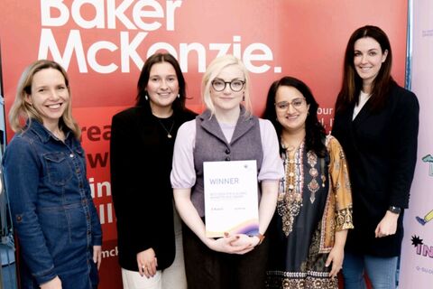 Student Emma Houston with staff at InnovateHer event