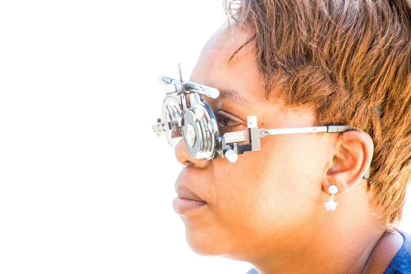 Woman getting measured for eyewear