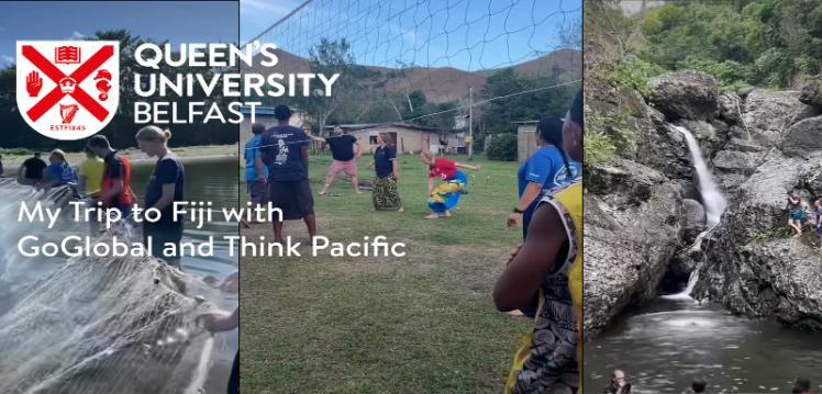 3 separate images of students in Fiji doing various activities