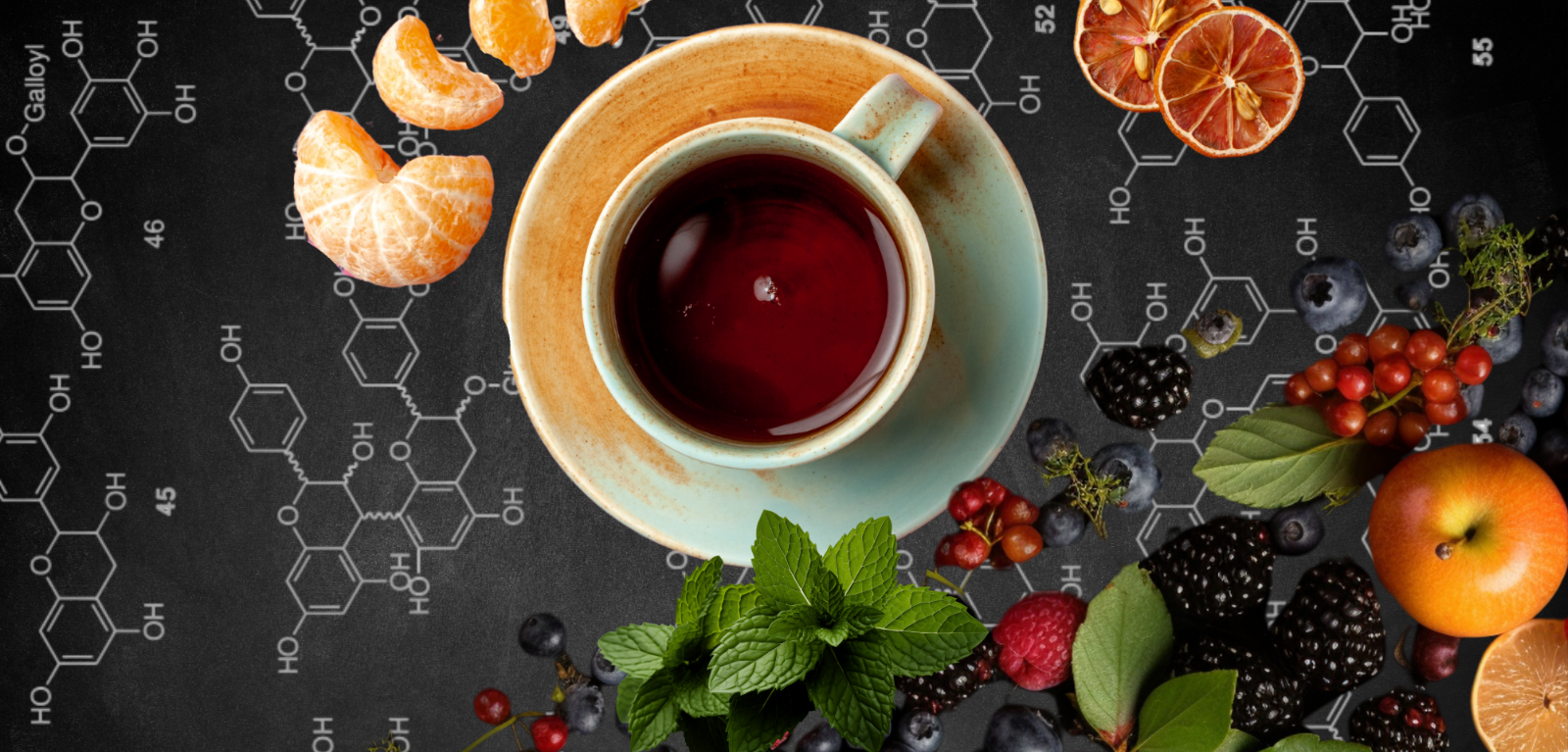 tea, berries illustration