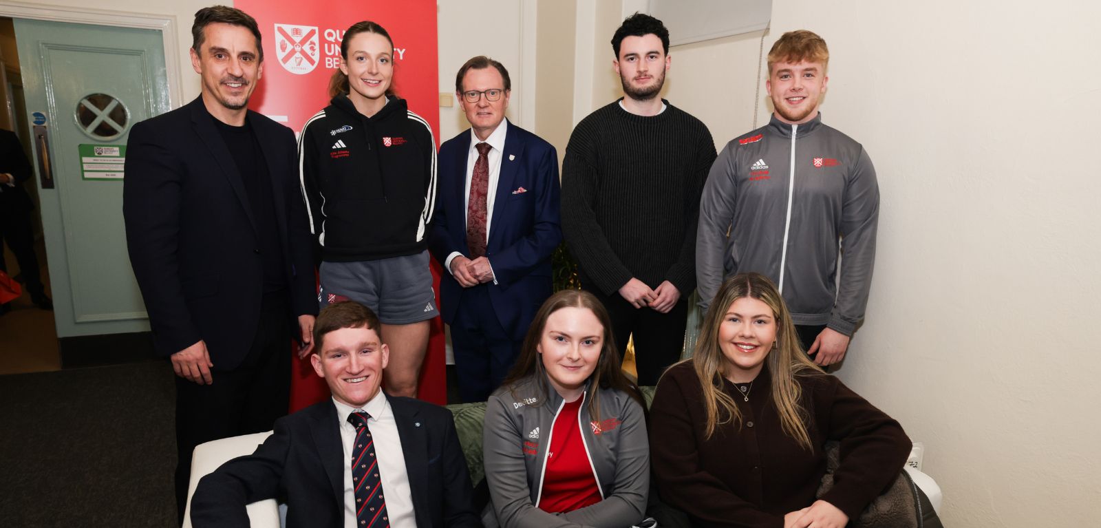 Gary Neville with the VC and some students