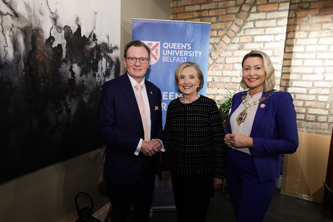 Holly Poots with Sir Ian Greer and Hilary Clinton