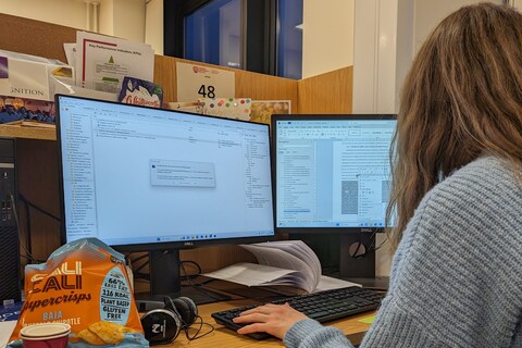 PhD student Lana working at her desk